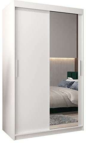 MEBLE KRYSPOL Kleiderschrank mit Spiegel Tokyo 2 - Garderobenschrank - Schrank Schlafzimmer - Mehrzweckschrank Zwei Schiebetüren - Regalen - Flur Möbel - Kleiderstange Schrank - Allzweckschrank