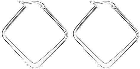 JewelryWe Schmuck Damen Ohrringe Edelstahl Poliert große Quadrat Viereck Geometrie Hoop Creolen Ohrstecker Silber 30mm