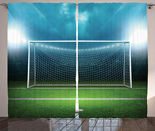 ABAKUHAUS Sport Rustikaler Vorhang, Fußball-Fußball-Spiel, Wohnzimmer Universalband Gardinen mit Schlaufen und Haken, 280 x 225 cm, Grün blau