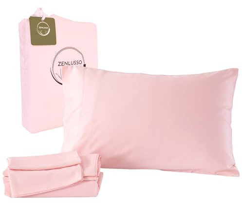 ZENLUSSO Bamboo Sheets King 100% Organic Bamboo, Luxurious Soft 4 Piece Bedding Set, Cooling for Hot Sleepers, 16 Inch Deep Pockets, (King, Blush)