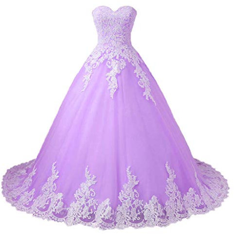 Vantexi Damen A-Linie Tüll Spitze Abendkleid Ballkleid Lang Brautkleider Hochzeitskleider Flieder Größe 58