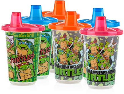 Nuby 6 Pack Wash or Toss Reusable Cups & Lids with Spout, Nickelodeon Teenage Mutant Ninja Turtles, 10 Oz | Spout - Nickelodeon Teenage Mutant Ninja Turtles