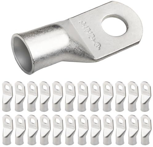 SELTERM 4/0 AWG XL (120 mm²) - 1/2 (M12) ⌀ Hole UL Marine Grade Wire Lugs, Battery Cable Ends, Tinned Copper Eyelets, Tubular Ring Terminal Connectors [B102] - 25 Pack