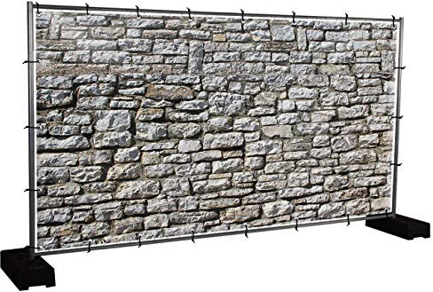 Steinwand Motivbanner Garten, Sichtschutz, Gartendeko, Plane, verschiedene Motive (PVC - 340 x 173 cm) (Steinwand (3129))