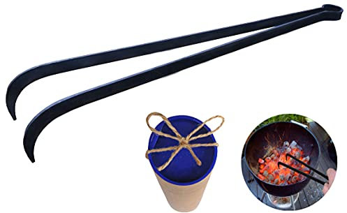 Charcoal Tongs, BBQ Charcoal Tongs, 15.55 Inch, Charcoal Cherry Picker Tool, Angled Tongs, Charcoal Grill Rake, Charcoal Grill Poker, BBQ Clips For Camping, Ideal To Collect And Transport Hot Coals
