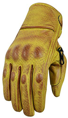 Motorradhandschuhe , Leder Motorradhandschuhen, Chopper Vintage Leder Handschuhe (2XL, Wachs Gelb)