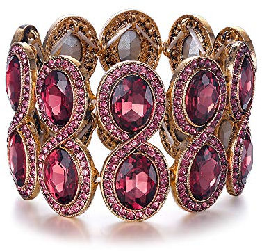 EVER FAITH Damen Armband Strass Kristall Art Deco Hochzeit Braut Elastisch Stretch Armreif Lila Gold-Ton