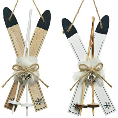 Skier Wandobjekt Dekoaufsteller Weihnachten Holz natur weiß H 45 cm