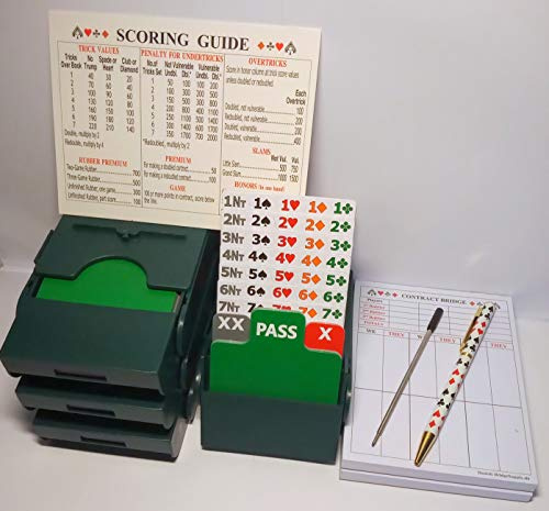 Bid Pal Bridge Bidding Lot de 4 boîtes de rangement (vert) + 200 pages de score + guide de score + stylo + recharge