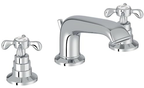 Jacob Delafon E24306-CP Mélangeur lavabo 3 trous Cléo 1889 avec vidage, style rétro poignées croix, Chrome