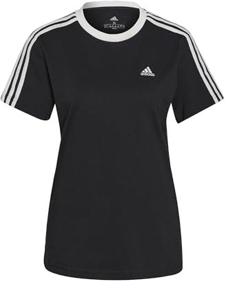 adidas Damen Essentials 3-Stripes Tee, Black/White, M