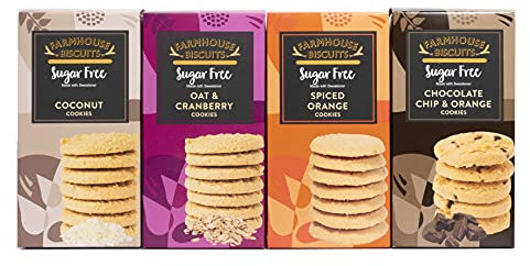 Farmhouse Biscuits Sugar Free Cookies Collection - Chocolate Chip & Orange Cookies, Coconut Cookies, Oat & Cranberry and Spiced Orange Cookies