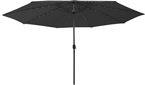 vidaXL Sonnenschirm mit LED-Leuchten Metallmast Ampelschirm Gartenschirm Marktschirm Strandschirm Kurbelschirm Terrassenschirm 400cm Schwarz