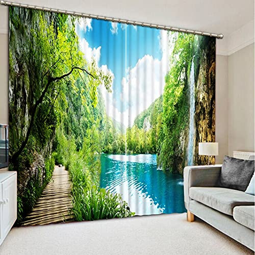 NBVGHJ Grüne Vorhänge Natur Persönlichkeit Stil Alley Fotodruck 3D Vorhang Mediterraner Garten Tür Vorhang Fensterläden (B) 400×(H) 270cm