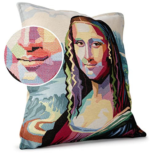 ANRO Kissenbezug Dekokissen Kissen Sofakissen Kissenbezüge Kissenhülle Gobelin Motiv Mona Lisa 45x45cm mit Füllung