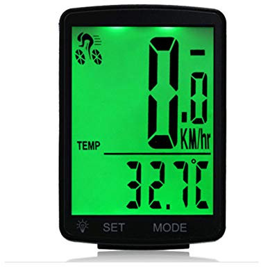 TOTMOX Kabelloser Fahrradcomputer mit grüner LCD-Hintergrundbeleuchtung, Fahrradtacho 20 Multifunktionsfunktionen, echter wasserdichter Fahrrad-Kilometerzähler mit großem 3-Zoll-LCD-Display