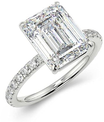 BEBEWO Echtgold Hochzeitsringe für Damen 2ct Emerald Cut Moissanit Halo-ring Solitärring Verlobungsringe Damenring Personalisiert