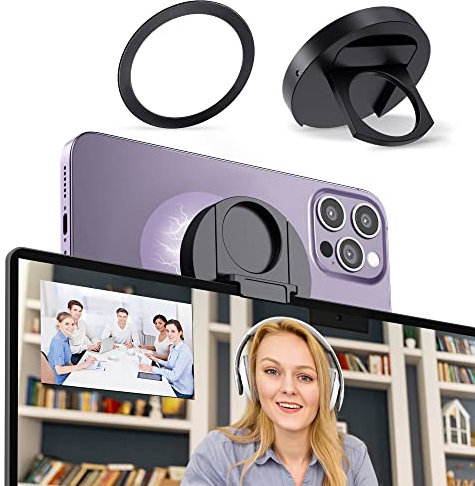 Continuity Camera Mount für MacBook Laptops/iPhone 12, 13 & 14 Serie, Magnetische Handyhalterung Kompatibel mit MagSafe, iPhone Webcam Halter für iOS 16 & macOS Ventura, Mit Magnetischem Metallring
