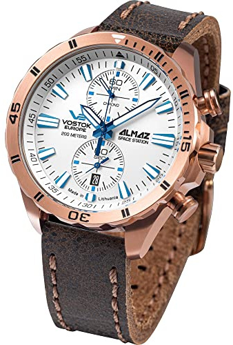 VOSTOK Europe Almaz Herrenuhr Chronograph mit Lederband 320B676