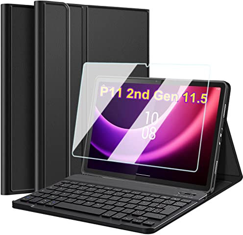 Nanhent Clavier Coque pour Lenovo Tab P11 2nd Gen 11.5 2022 (TB350FU/TB350XU), AZERTY Français Amovible Bluetooth sans Fil Clavier Étui Housse avec Protection écran (P11 2ème Génération 11.5)