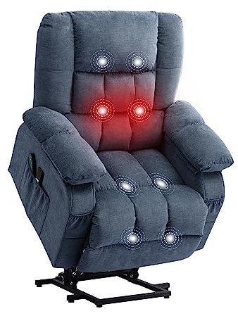 Bosmiller Elektrische Aufstehhilfe Relaxsessel Aufstehsessel Verstellbar Fernsehsessel Heizung Sessel mit Aufstehhilfe TV Sessel mit Massage Wärmefunktion Liegesessel, Blau