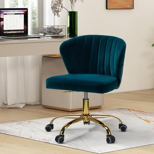 FABRICATION HAUS Bürostuhl, Computerstuhl, Schminktischstuhl, moderner Schreibtischstuhl mit drehbaren Rädern, drehbar, höhenverstellbar, geeignet für Wohnzimmer, Schlafzimmer, Dunkelgrün