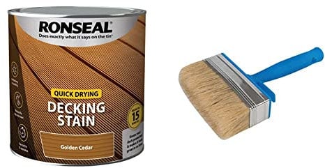 RONSEAL Q/D DECKING STAIN GOLDEN CEDAR 2.5L, PAINT & Silverline Block Brush 115mm / 4-1/2 (394974)
