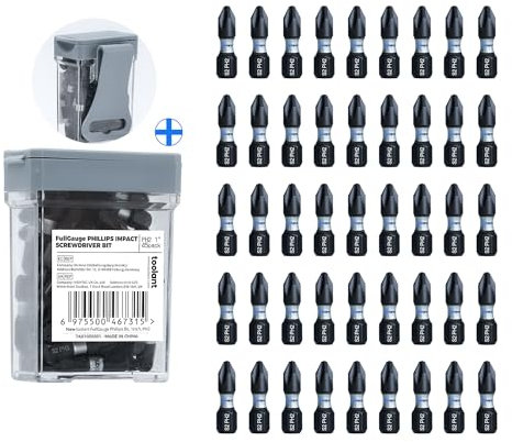 toolant 1 Inch Phillips Bit#2 Magnetic Anti Slip Impact Screwdriver Bits Set,45pcs Insert S2 Steel PH2 Driver Dit Set with CNC Machined Tips for Power Drill