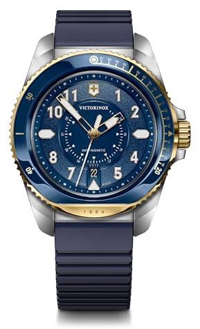 Victorinox Herren Armbanduhr Journey 1884 Ø 43 mm, Swiss Made, Analog Quarz, Wasserdicht bis 200 m, Kautschuk-Armband, Blau