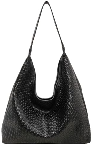 Ann Bully Schultertasche aus gewebtem Leder für Damen, weiches veganes Leder, große Kapazität, Hobo-Tasche mit Tragegriff oben