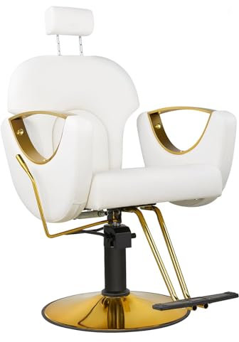 LipomA Friseurstuhl Mit 360° Drehung Und Hydraulikpumpe, Professioneller Friseursessel Frisörstuhl Höhenverstellbar,Barbersessel Für Spa, Schönheit,Weiß
