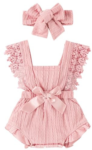 Kunyeah Pagliaccetto in pizzo per bambine Neonato senza maniche con volant Body con fascia Vestiti estivi per neonati