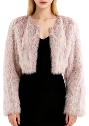 Amazhiyu Damen Kunstfellmantel, Winterjacke, langärmelig, Rundhalsausschnitt, vorne offen, Outwear, Plüsch, warme Strickjacke