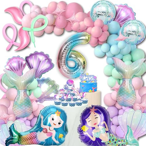 Sylphlikeoniric Meerjungfrau Geburtstag Deko 6 Jahre, Ballonbogen Meerjungfrau, Luftballons, Ariell Meerjungfrau, Rosa
