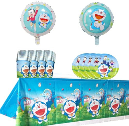 SMLHPARTY Doraemon Decorazioni Compleanno, Set di Decorazioni per Compleanno, 23 Pezzi, Blu, Rotondo, Unisex, Bambini