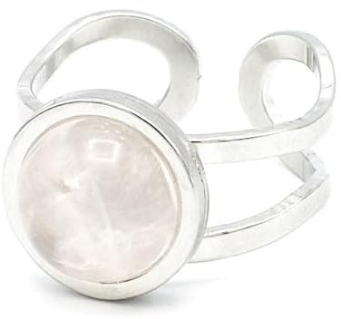 Miracles Minéraux Bague réglable en acier inoxydable et pierre naturelle (quartz rose | acier, Réglable)