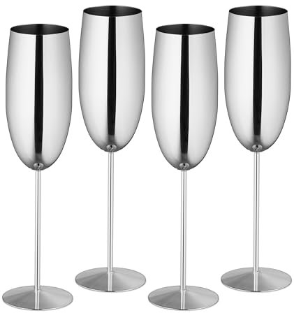 Relaxdays Champagne Glass Copas Cava Acero Inoxidable, Set 4, Irrompibles, Efecto Frío Prolongado, 250 ml Vasos Champán, Color a Elegir