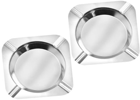 CORHAD 2pcs Stainless Steel Metal Ashtrays Square Retro Ashtray Anti-fall Design for Home and Office Indoor Use