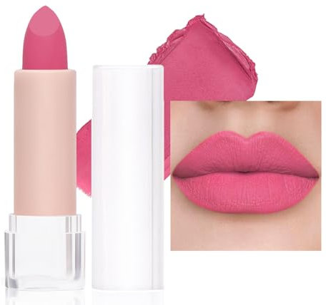 Bright Pink Matte Lip Stick, Light Pink Lipsticks for Women Long Lasting, Smooth Full-Coverage Lipstick, Waterproof Matte Non-Sticky Tinted Lip Balm for Girls & Women