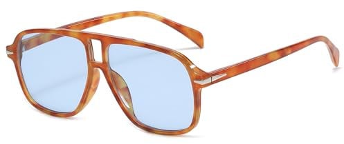 Long Keeper Retro Pilot Sunglasses for Men Women Vintage 70s Pilot Style Square Sunglasses Double Bridge Classic Sun Glasses UV400 Protection Vintage Shades