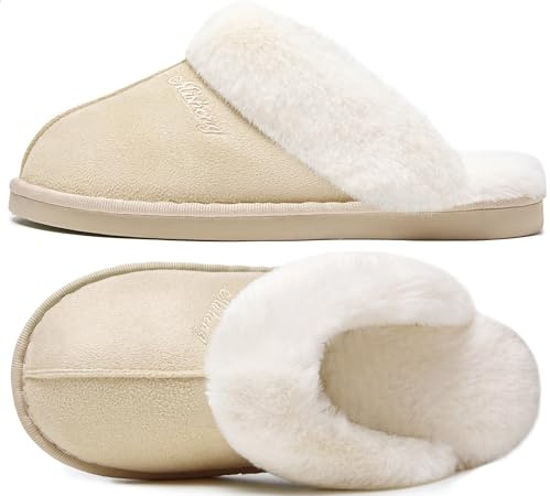Donpapa Hausschuhe Damen Herren Winter Warme Plüsch with Memory Foam Faux Lammfell Pantoffeln Flauschige rutschfeste Slippers Indoor Outdoor Mustard Seed Natural 38.5-40