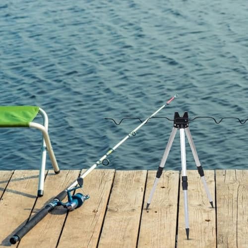 Biniveil Aluminum Alloy Fishing Rod Holder Tripod | Adjustable & Stabilizable Fishing Support Stand | Holds Up to 5 Rods | Outdoor Use