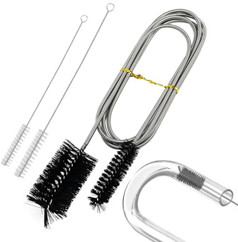 155cm Brosse Tubulaire Flexible à Double Tête en Acier Inoxydable, Brosse de Tuyau de Filtre d'Aquarium, Brosse Filtrante à Double Extrémité à Ressort avec 2 Goupillon pour Cuisine Maison