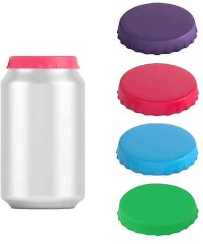 FUZVOL 4 pcs Silicone Beverage Can Lids,Standard Size Beer Coke Juice Energy Drink Can Covers,Food Grade Spill Leak Proof Drink Tops for Beach Camping,Fishing (4 Colors)