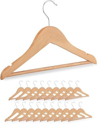 Relaxdays Perchas Infantiles, Set 20, Colgadores de Madera, Bebé y Niño, Gancho Giratorio, con Barra y Muescas, Natural, 19 x 30.5 x 1 cm