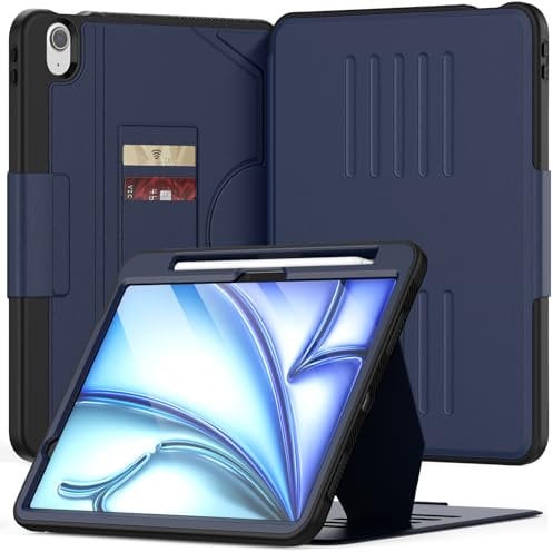 KAIJIAbox Funda para iPad Air de 11 pulgadas 2025/2024 (M3/M2), para iPad Air de 7ª/6ª generación, funda a prueba de golpes con soporte para lápices, soporte magnético, apagado y encendido automático