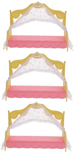 VICASKY 3st Puppenmöbel Minibett Miniatur-möbelzubehör Puppenbett Puppenhaus Bett Spielzeug Miniaturbettmodell Puppenhausmöbel Requisiten Mini-puppenhaus-dekor Bettverzierung Rosa Plastik
