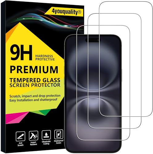 4youquality [3-Pack Screen Protector for iPhone 16 Plus (6.7-Inch), Tempered Glass Film, [LifetimeSupport][Impact-Protection][Anti-Shatter][Anti-Scratch]