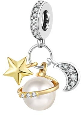 GOUWO Goldener Stern und Mond 925er Silber-Charms für Armbänder und Halsketten passend für Pandora Armbänder Geburtstag Halloween Muttertag Valentinstag Geschenke für Frauen Mutter Tochter