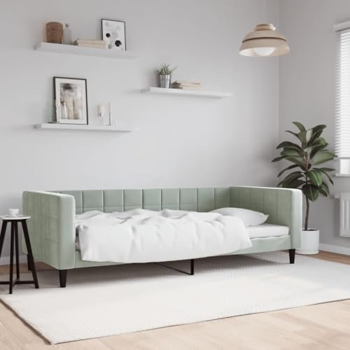 Juroupi Tagesbett Bettgestell Sofa Betten Tagesbetten Daybed Bed Frame Betten Hellgrau 90x200 cm Samt